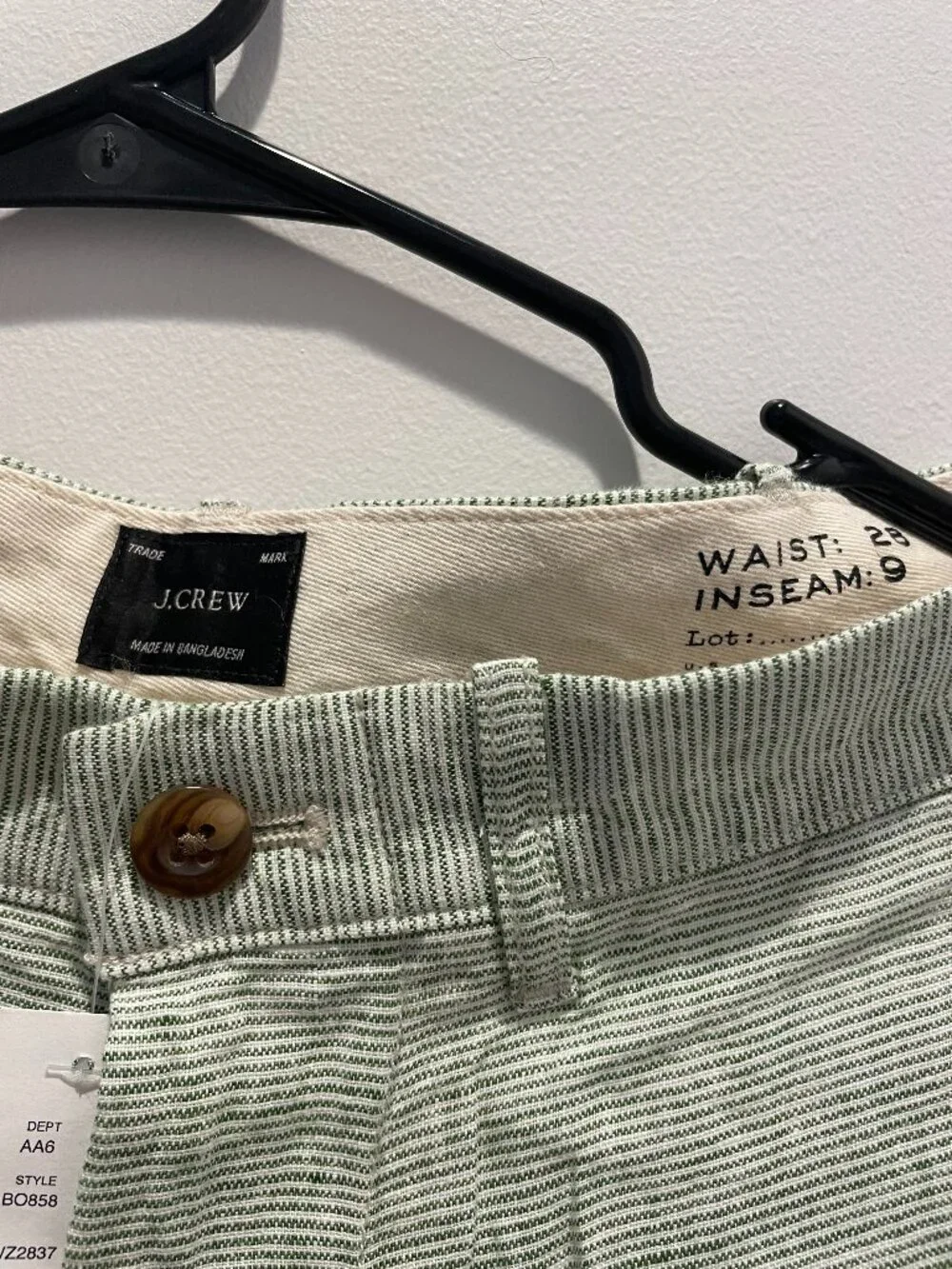 J. Crew green/white striped linen shorts (9
